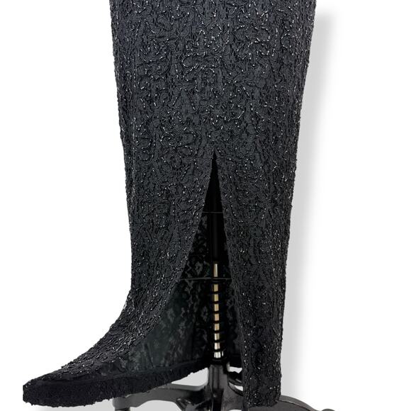 Vintage CARMEN MARC VALVO runway black lace glass beaded evening gown SIZE 4 - Picture 8 of 16